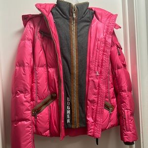 BOGNER ski jacket only worn once, lots of pockets, hot pink, removable collar